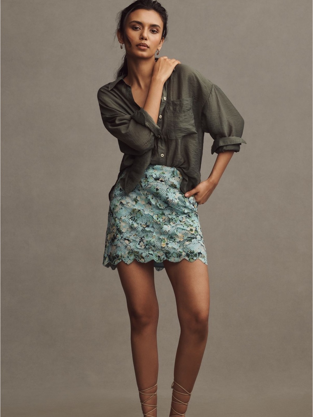 Anthropologie Blue Floral Embroidered Lace Skirt